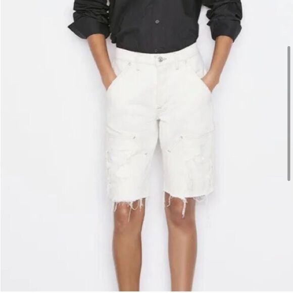Nwt Frame Denim Le Slouch Off White Rips Bermuda Utility Shorts - Picture 2 of 6
